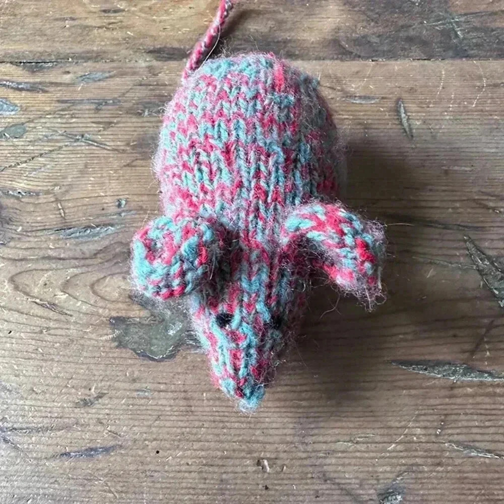Lovingly Handknit Red / Grey Cat Toy Mouse